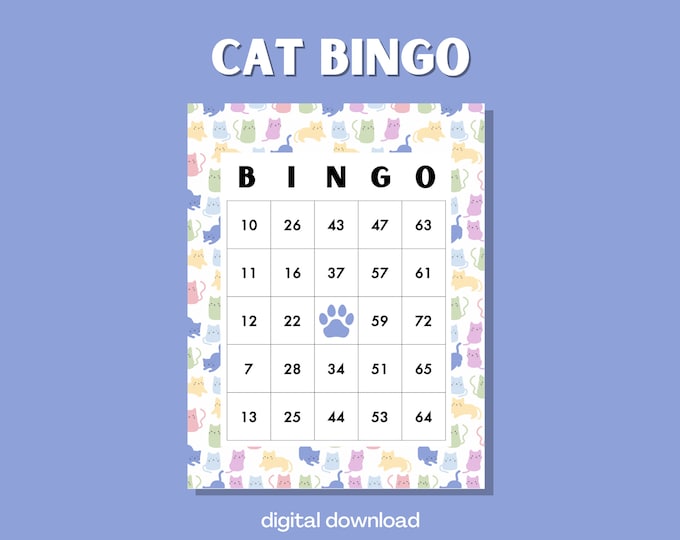 Purr-fect Cat Bingo | 100 Unique Cards with Adorable Cat Illustrations | Fun Bingo Game for Cat Lovers | Digital Download
