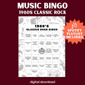 Juego de bingo con música rock clásica de los años 80 / Juego de bingo para cantar / Incluye 30 tarjetas exclusivas