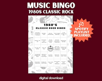 1980s Classic Rock Music Bingo Game | Sing Along Bingo | 30 Unique Cards Included