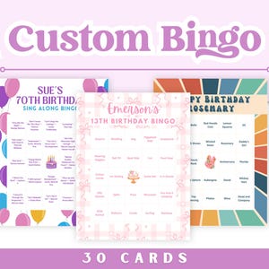 30 Personalized Custom Digital Bingo Cards for Celebrations: Birthdays, Weddings, Graduations, Parties & More