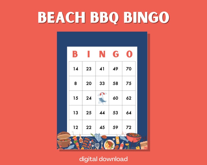 Beach BBQ Bingo Game | 100 Festive Cards | Grilling Theme | Instant Digital Download | Fun Party Activity