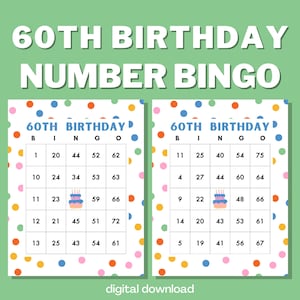 60 Jahre Geburtstags-Bingo Spiel mit Zahlen | 100 Karten | Digitaler Download