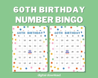 60th Birthday Bingo Game with Numbers | 100 Cards | Digital Download