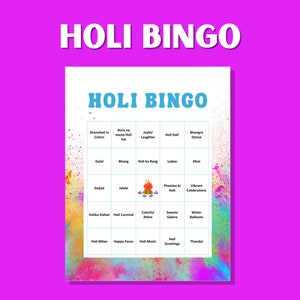 Kleurrijke Holi digitale bingo | 30 unieke kaarten | Feestelijk Holi-vieringsontwerp