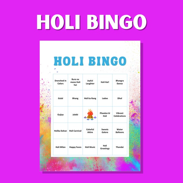 Colorful Holi Digital Bingo | 30 Unique Cards | Festive Holi Celebration Design