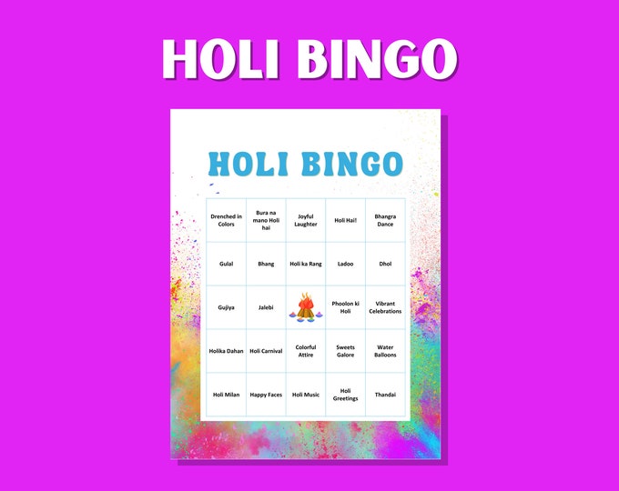 Colorful Holi Digital Bingo | 30 Unique Cards | Festive Holi Celebration Design