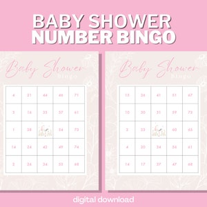Baby Shower Bingo with Numbers - Girl Pink Floral - 100 Unique Cards - Digital Download