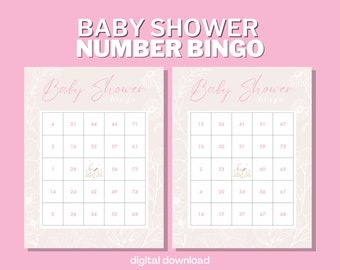 Baby Shower Bingo with Numbers - Girl Pink Floral - 100 Unique Cards - Digital Download