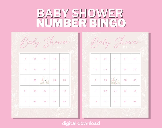 Baby Shower Bingo with Numbers - Girl Pink Floral - 100 Unique Cards - Digital Download