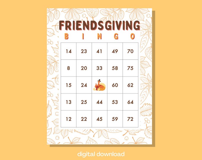Friendsgiving Bingo Game - Leaves Design | 100 Unique Cards | Instant Digital Download