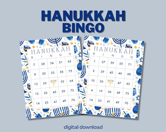 Hanukkah Bingo with Numbers - 100 Unique Cards - Collage Design - Digital Download
