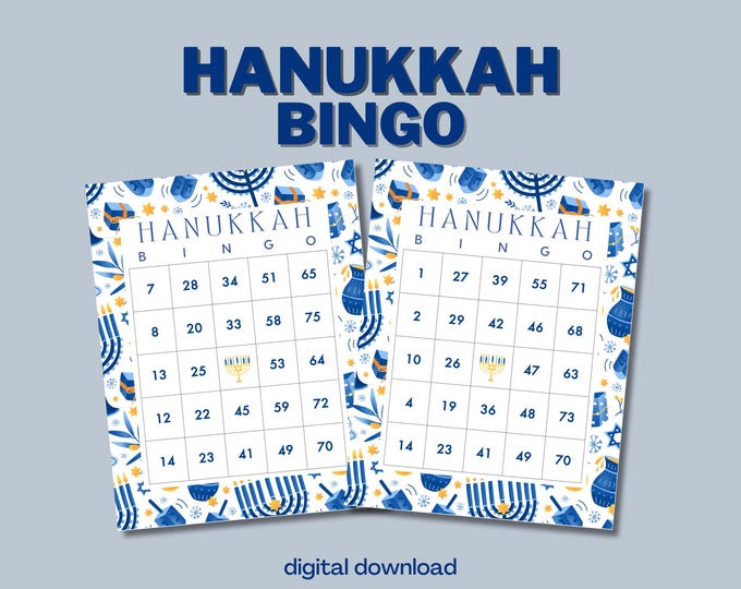 Hanukkah Bingo with Numbers - 100 Unique Cards - Collage Design - Digital Download