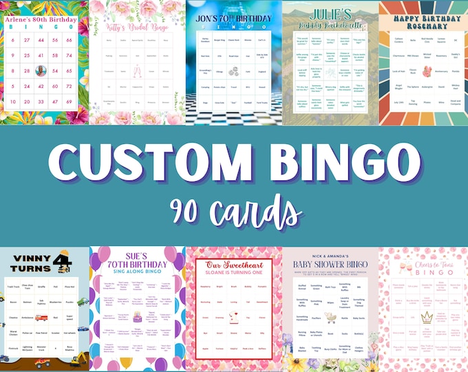 90 Personalized Custom Digital Bingo Cards for Celebrations: Birthdays, Weddings, Graduations, Parties & More