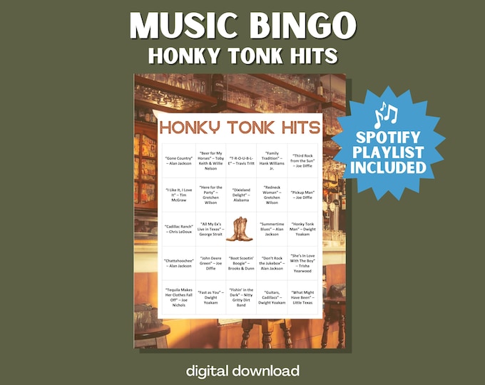 Honky Tonk Hits Music Bingo – 30 Cards of Classic Country Anthems