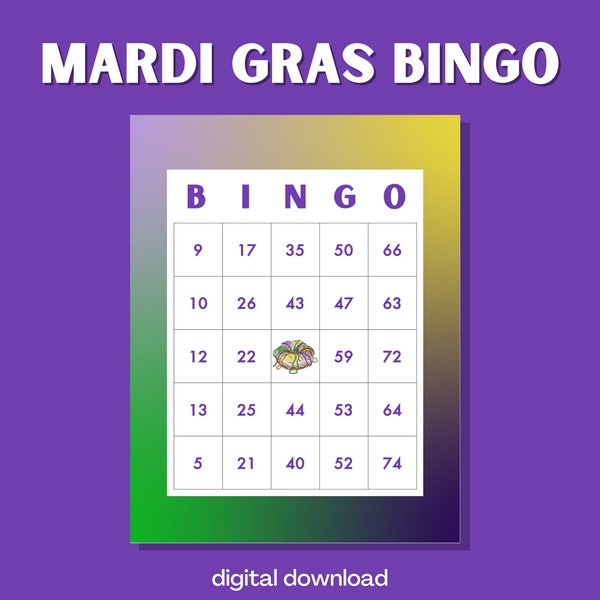 Mardi Gras Bingo Game King Cake | 100 Festive Cards | Carnival Theme | Instant Digital Download | Fun Party Activity