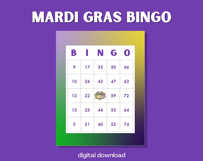 Mardi Gras Bingo Game King Cake | 100 Festive Cards | Carnival Theme | Instant Digital Download | Fun Party Activity
