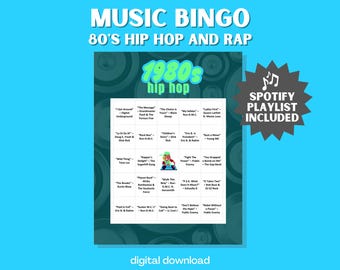 1980s Hip Hop Music Bingo: 30 Unique Cards with Playlist (PDF Format, Digital Download)