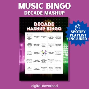 Bingo musical de décadas: 30 tarjetas únicas con una lista de reproducción de éxitos atemporales de todas las épocas
