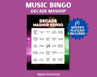 Bingo musical de décadas: 30 cartones únicos con lista de reproducción (formato PDF, descarga digital)
