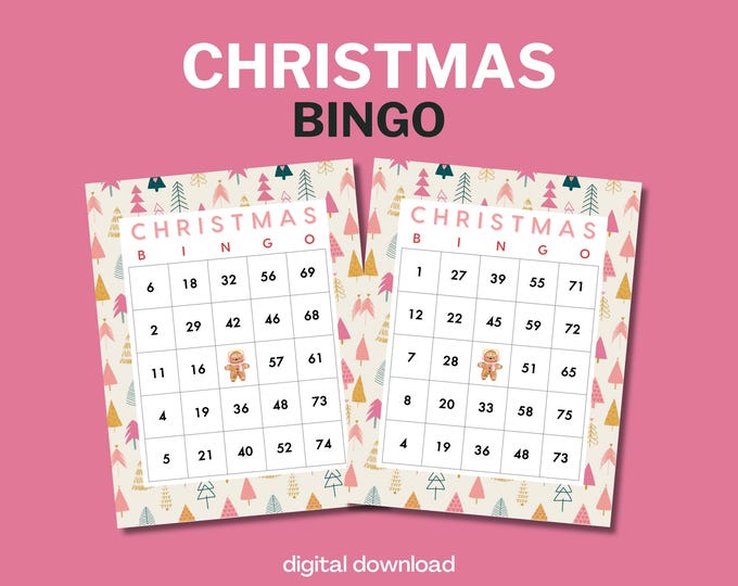 Christmas Bingo with Numbers - 100 Unique Cards - [#7] Trees Theme - Digital Download