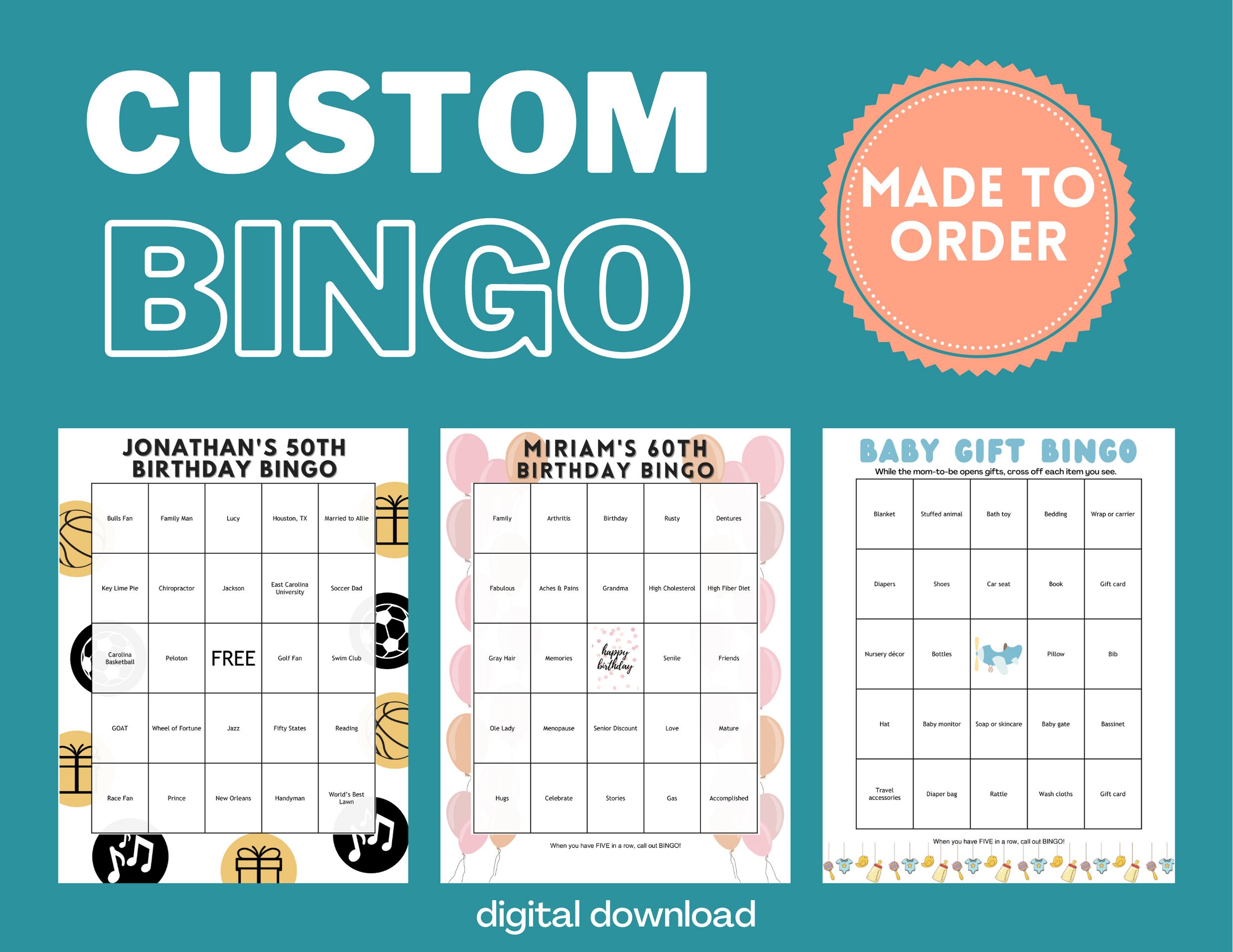 Customized Bingo Cards Set of 30 Cards We Create Bingo | Etsy