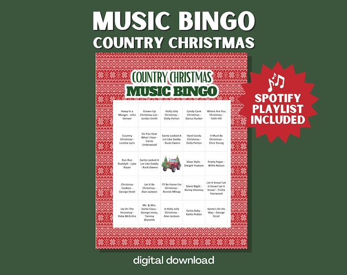 Country Christmas Music Bingo: 100 Cards, 30 Songs with Playlist and Instruction Sheet