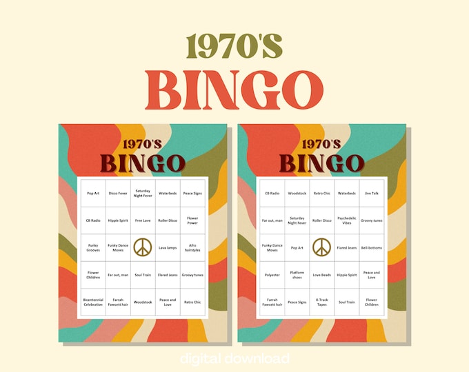 Retro 70s Groovy Bingo Cards: 30 Cards for Nostalgic Theme Parties & Birthday Fun