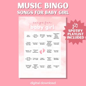 Songs for Baby Girl Bingo – 30 Printable Cards with Sweet & Sentimental Songs for Baby Showers