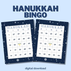 Bingo de Hanoucca avec numéros - 100 cartes uniques - flocon de neige - téléchargement numérique