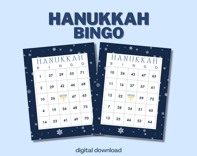 Hanukkah Bingo with Numbers - 100 Unique Cards - Snowflake Design - Digital Download