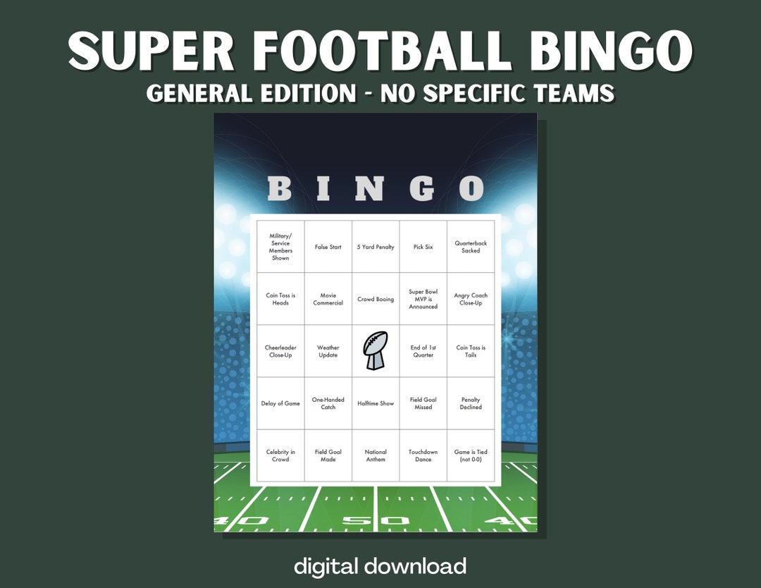 Super Big Bowl Game Bingo Card - General Edition - Football Field ...
