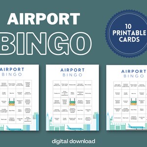 Airport Bingo - Juego de escala en el aeropuerto - 10 cartas únicas - Descarga digital
