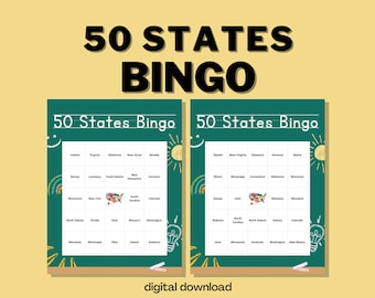 50 States Bingo Game - Great for Teachers & Geography Lovers - Up to 30 Players - 30 Unique Cards - Digital Download