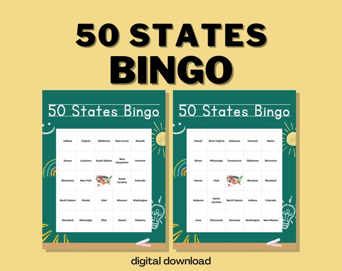50 States Bingo Game - Great for Teachers & Geography Lovers - Up to 30 Players - 30 Unique Cards - Digital Download