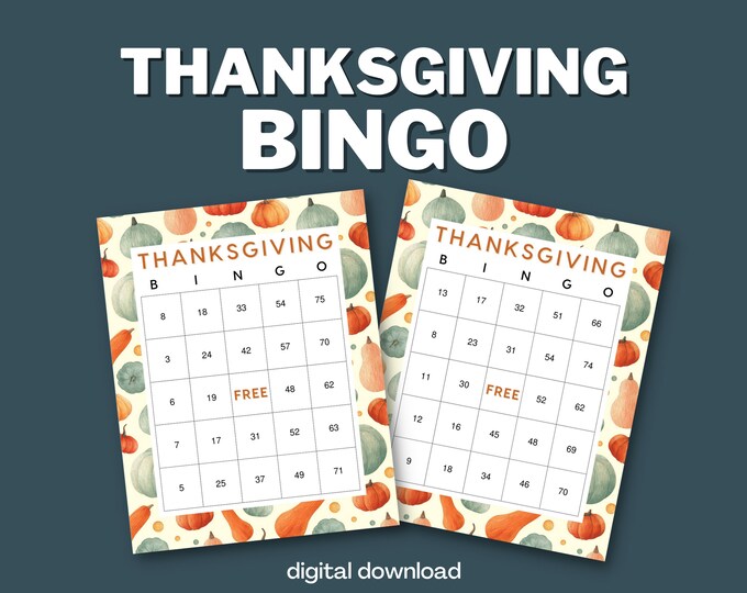 Thanksgiving Bingo with Numbers - 100 Unique Cards - Pumpkin Theme - Digital Download