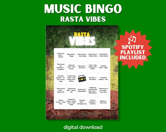 Rasta Vibes Music BINGO – 30 Printable Bingo Cards with Reggae & Island-Inspired Tracks for Laid-Back Parties, 4/20 Friendly Fun