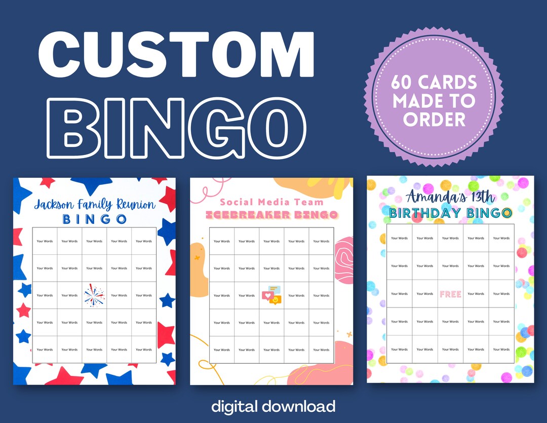 60 Custom Bingo Cards Personalized Custom Bingo Cards for - Etsy