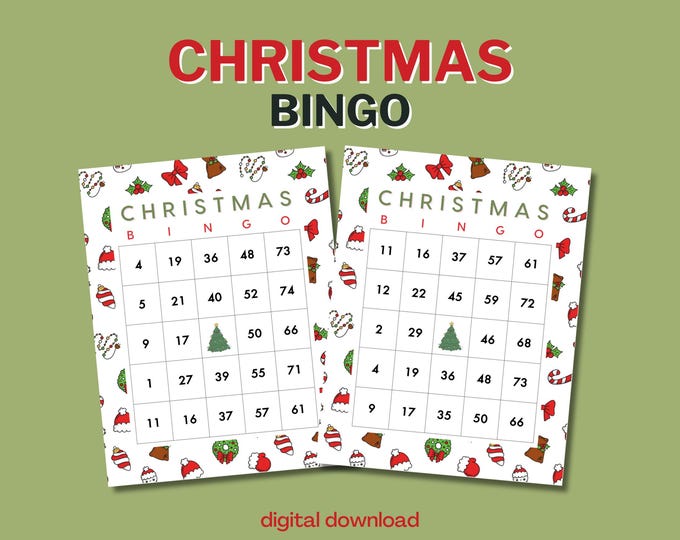 Christmas Bingo with Numbers - 100 Unique Cards - [#6] Iconography Theme - Digital Download