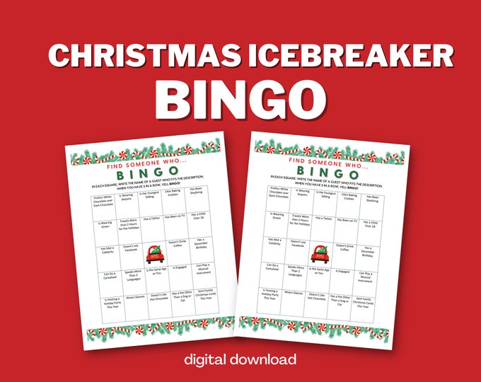 Christmas Party Icebreaker Bingo "Find Someone Who" - 30 Unique Cards - Digital Download