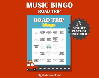 Road Trip Music Bingo: 30 Printable Cards with Playlist (PDF Format, Digital Download)