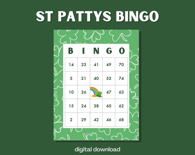 St Pattys Day Themed Bingo Game | Cute Green Clover Design | Fun for All Ages | Ideal for St Patrick's Day Celebrations