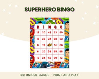 Superhero Bingo | 100 Digital Cards | Printable Game