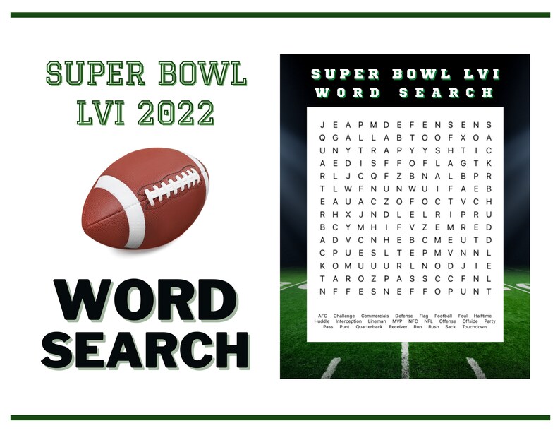 Super Bowl LVI Word Search 2022 Football Field Design PDF Etsy