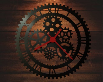 Laser cnc cut 3d print All Gears Industrial clock