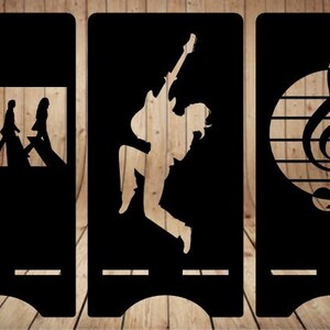 Laser cnc dxf svg suporte de telefone arquivos vetoriais beatles guitarrista solkey