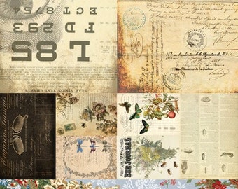 Junk Journal Project Blocks Roycycled Decoupage Paper | Vintage Ephemera Decoupage Tissue Paper | Mixed Media DIY Craft Paper | 21x29 Sheet