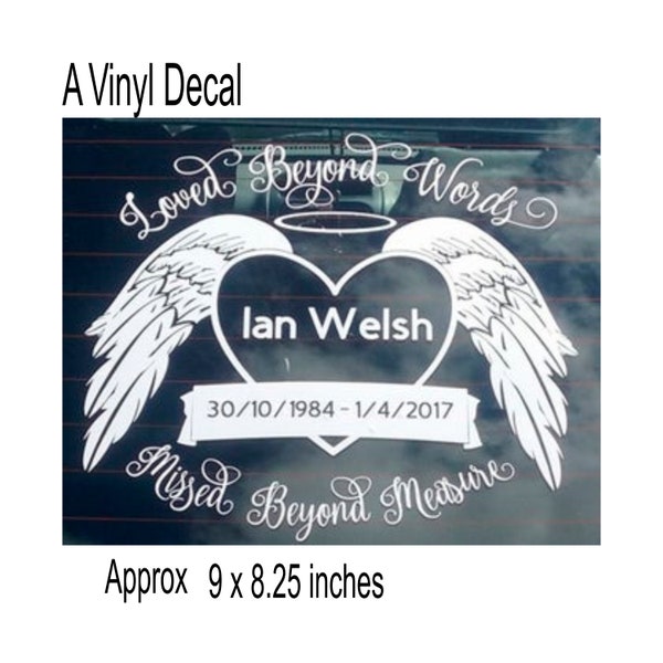 A Beautiful Memorial Angel Decal With A Name & Date. Angel bereavement Vinyl for use inside or out, Perfect For Our Lost Loved Ones.