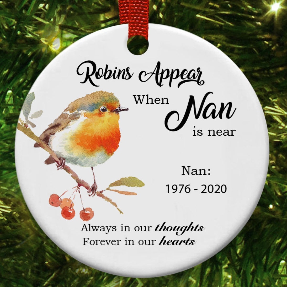 Personalised Robins Appear When Loved Ones Are Near Wooden Hanging Heart Memorial Christmas Tree Decoration Plaque Bauble Christmas Decoration gift 