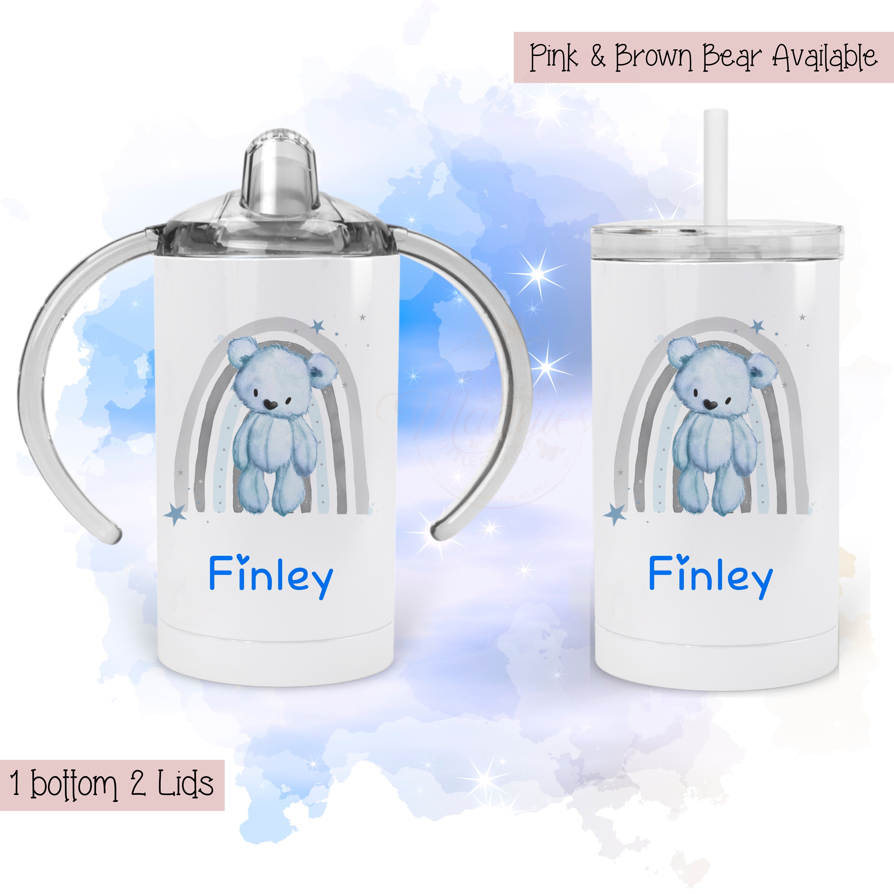 Personalised Sippy Cup Baby Toddler Gift Skinny Tumbler Stainless Steel Beaker Bottle