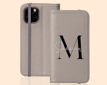 Custom Name & Initials iPhone 17 Air Case, Personalized Flip Folio Wallet Case for iPhone 16 Pro Max, 15 Plus, 14, 13 Mini, 12, Galaxy S25